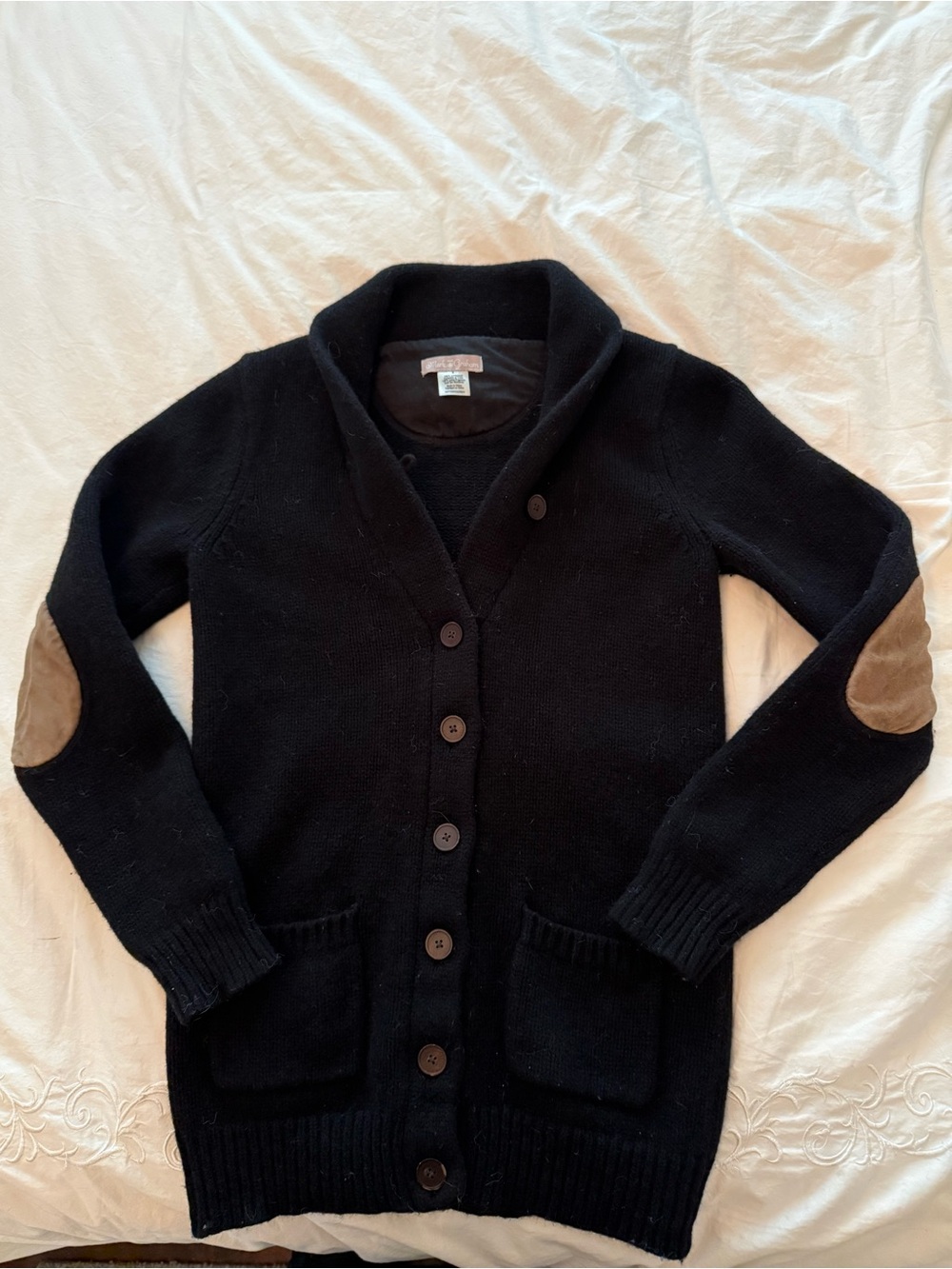 Mark & Graham Lambswool Cardigan with Tan Elbow Patches